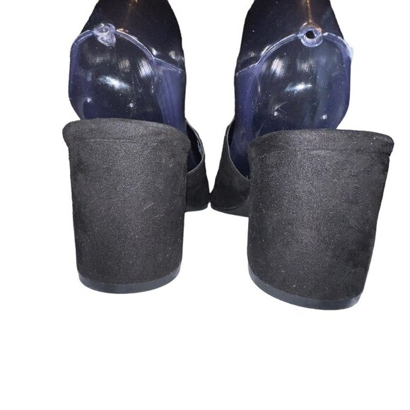 American Eagle Women Black Suede Slip On Mule Block Heel Open Toe Size‎ 9 Shoe - Picture 4 of 10